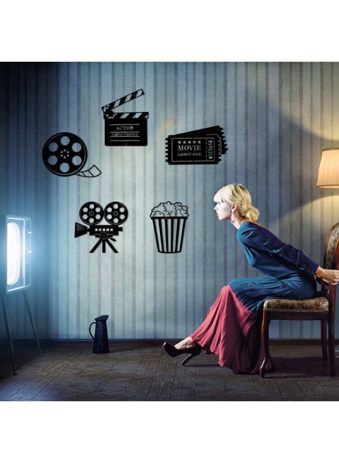 5 قطع من لوحات جدارية للسينما وصالات الأفلام - لوحة معدنية على شكل رول، مع بسكويت الوجبة والديكور التفاعلي لحفلات المنزل - Image 4